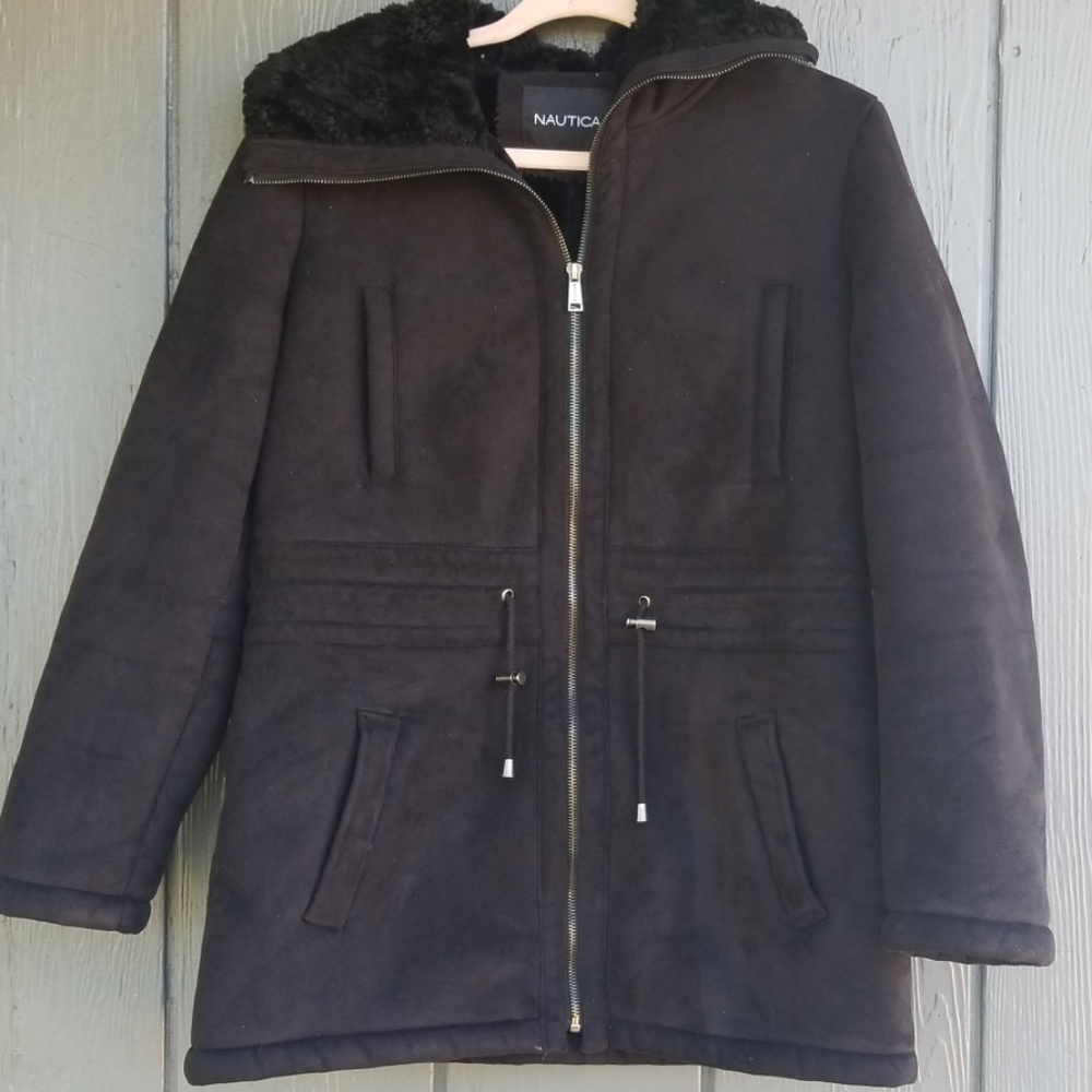 Nautica black fur lined coat Medium